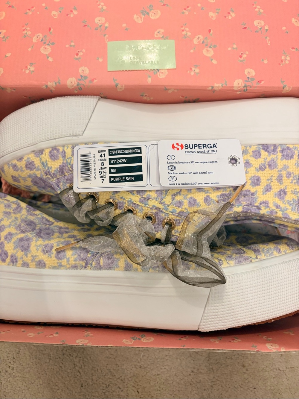 LoveShackFancy Purple Rain Floral Sneakers - Lavender, Yellow, White
